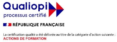 Logo Qualiopi processus certifié — République française. La certification qualité a été délivrée au titre de la catégorie d'action suivante : actions de formation