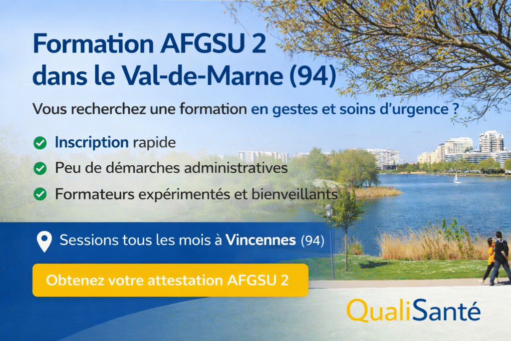 AFGSU 2 Créteil : formation gestes et soins d'urgence accessible en métro lignes 8 et 5, visuel QualiSanté